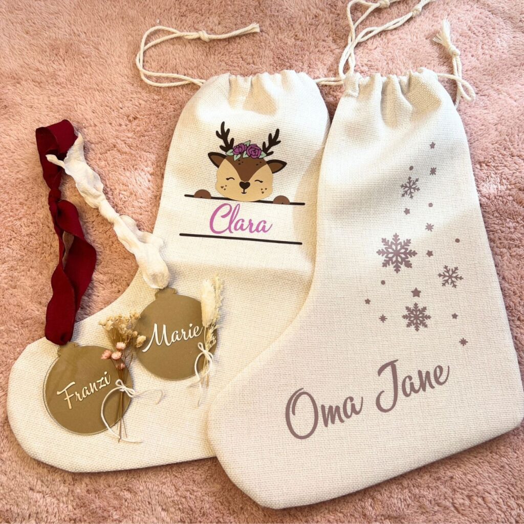 Plotten & Wein Workshop – personalisierte Nikolaus-Socken und Acryl-Anhänger im Weingut Wasem Doppelstück